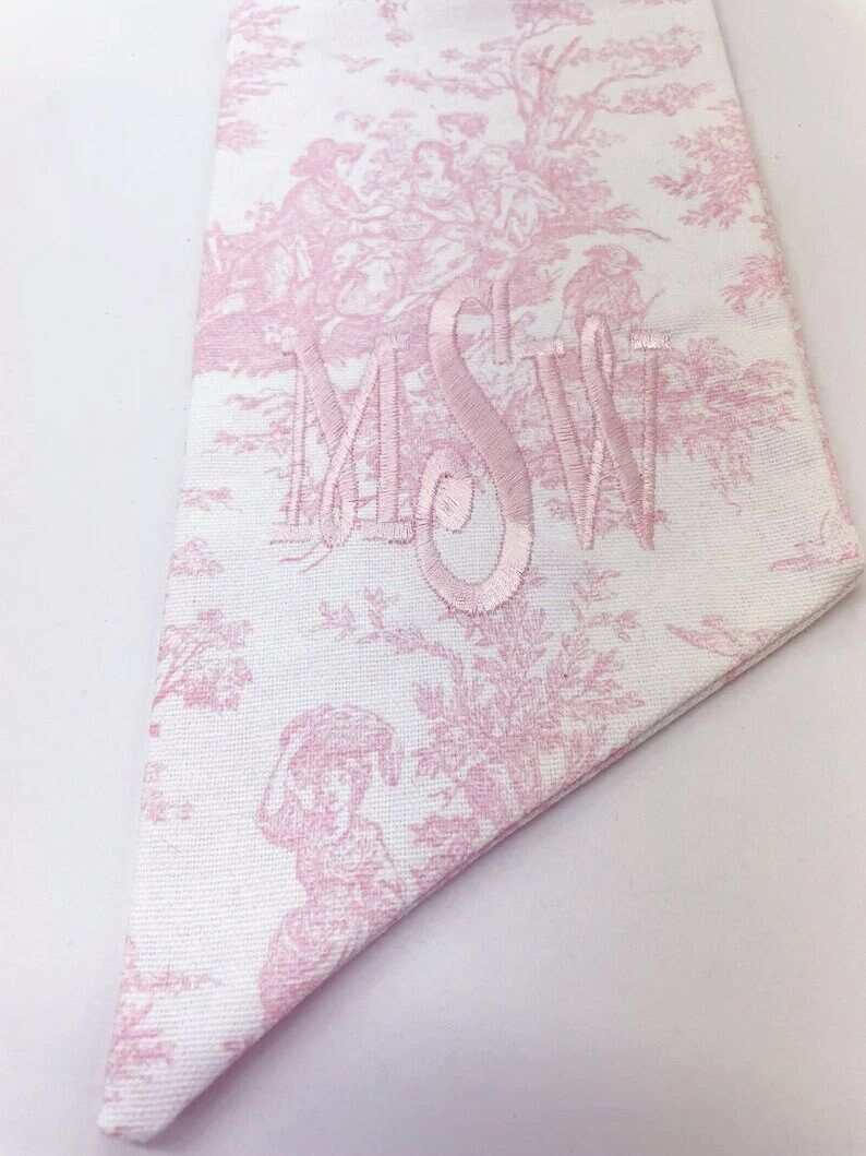 Monogrammed Newborn Baby Pink Blue or Gray Toile Bow Sash - Etsy | Etsy (US)