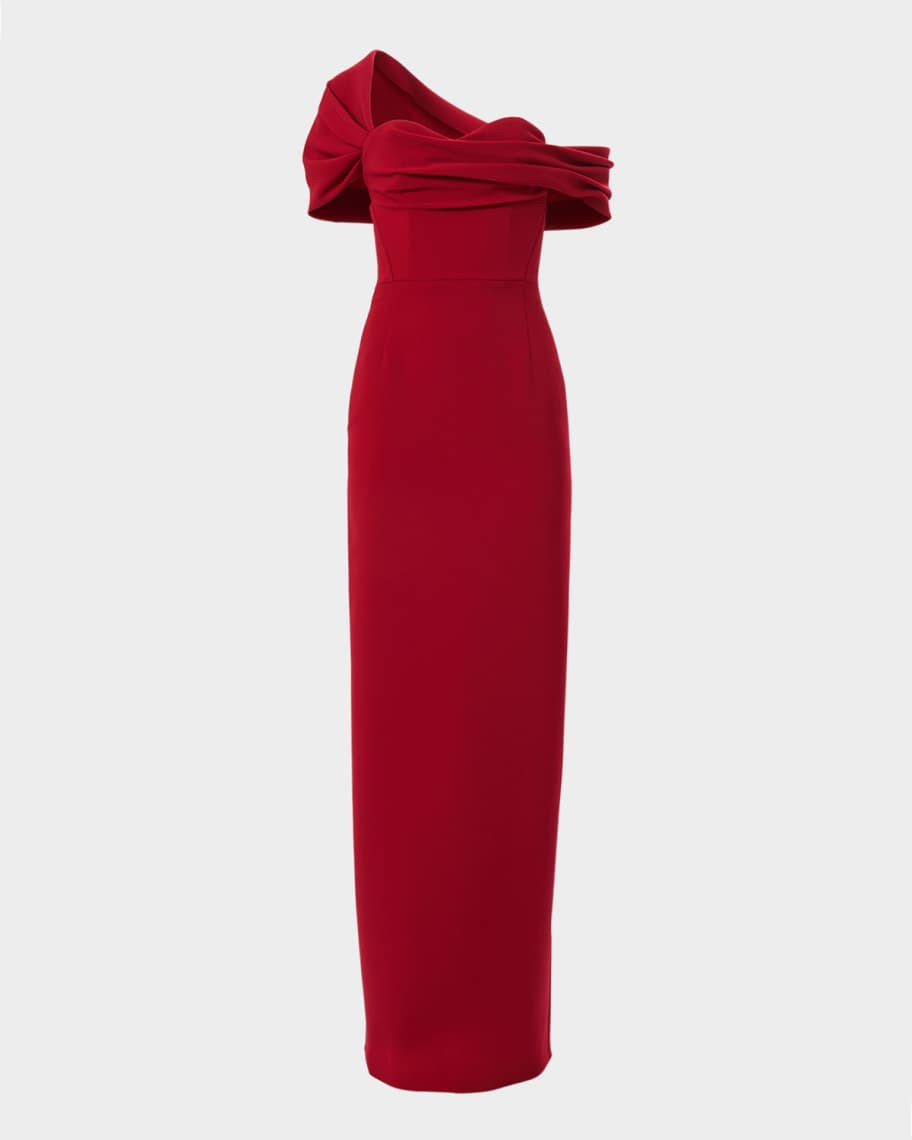 Carolina Herrera Draped Off-Shoulder Column Gown | Neiman Marcus