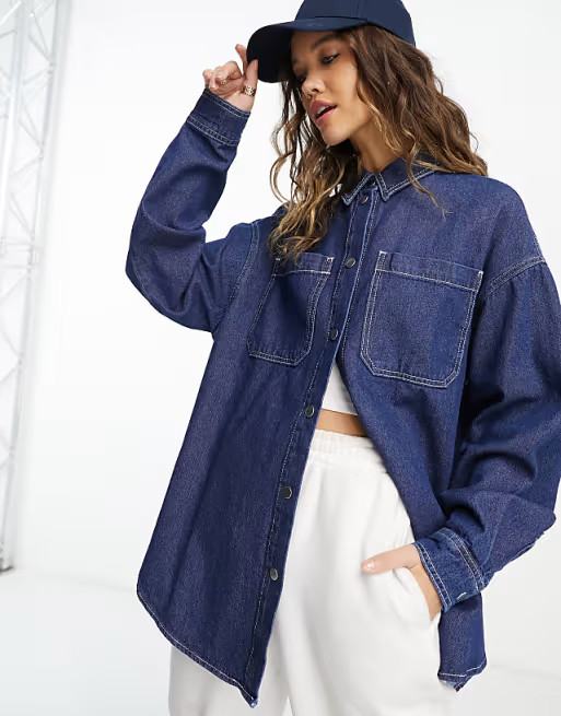 ASOS DESIGN oversized denim shirt in blue rinse wash | ASOS (Global)