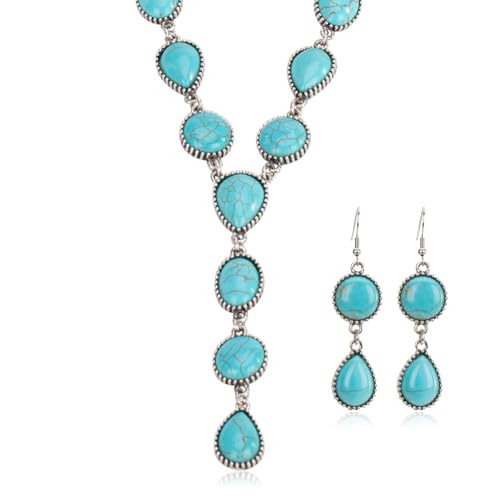Montana West Rustic Couture's Western Y Shaped Necklace Jewelry Set for Women Cowgirl Turquoise Vintage Country Bohemian Y Necklace Earrings WJ-1030TQ | Amazon (US)