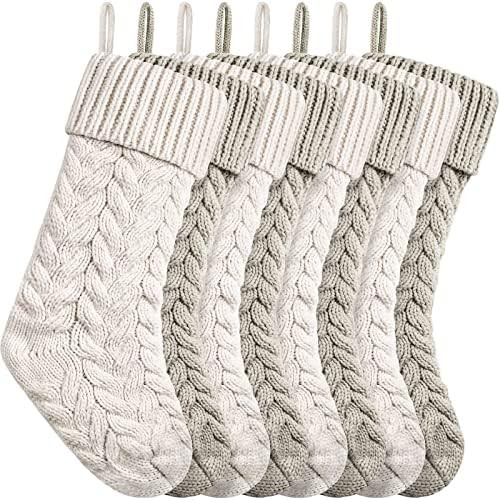 18 Inches Christmas Stockings Knit Xmas Stockings Large Fireplace Hanging Stockings for Family Chris | Amazon (US)