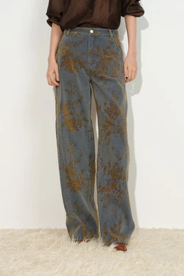 Natalie Contrast Flocked Jacquard Barrel Leg Jeans | Fabrique