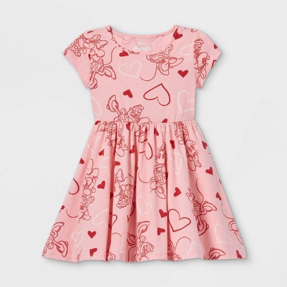 Toddler Girls' Minnie Mouse Valentine's Day Short Sleeve Knit Dress - Pink | Target