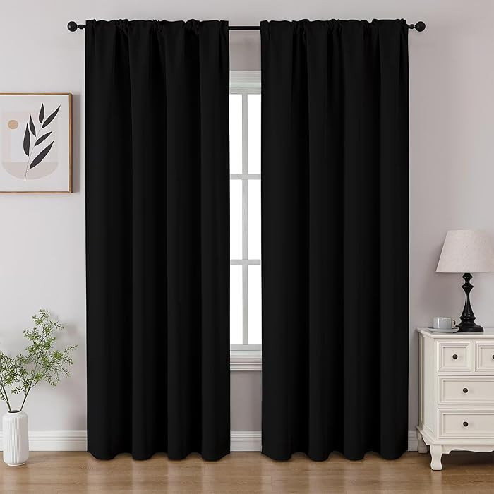 CUCRAF Black Blackout Curtains 84 inch Length 2 Panels Set, Rod Pocket Room Darkening Drapes for ... | Amazon (US)