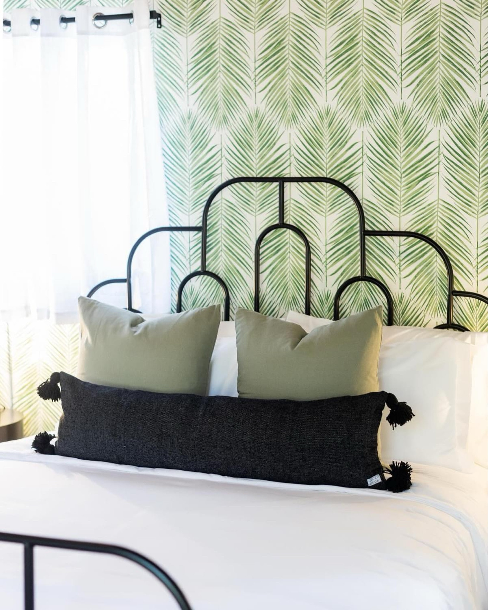 Get the look! Gorgeous green palm wallpaper and deco metal bed makes for a stunning bedroom! 

#LTKStyleTip #LTKHome