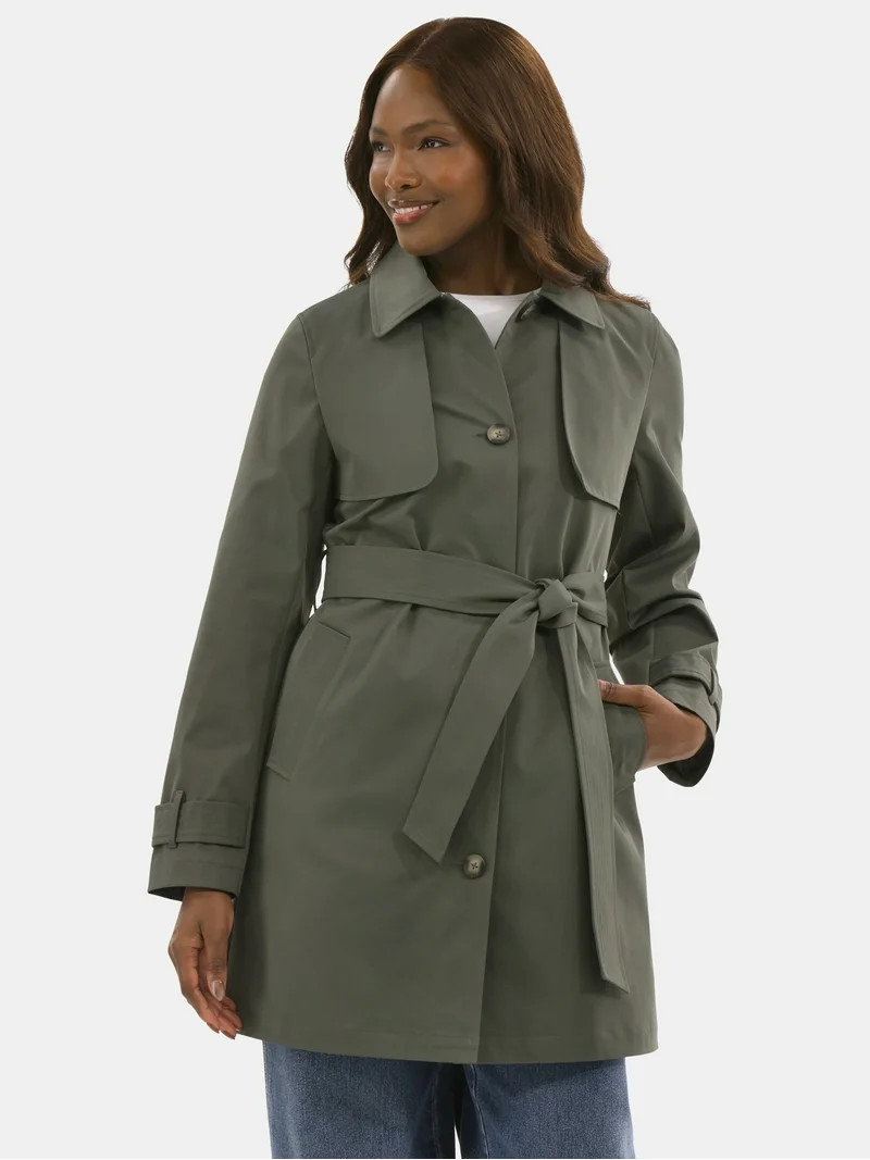 Time and Tru Women's Belted Trench Coat, Midweight, Sizes XS-2X | Walmart (US)