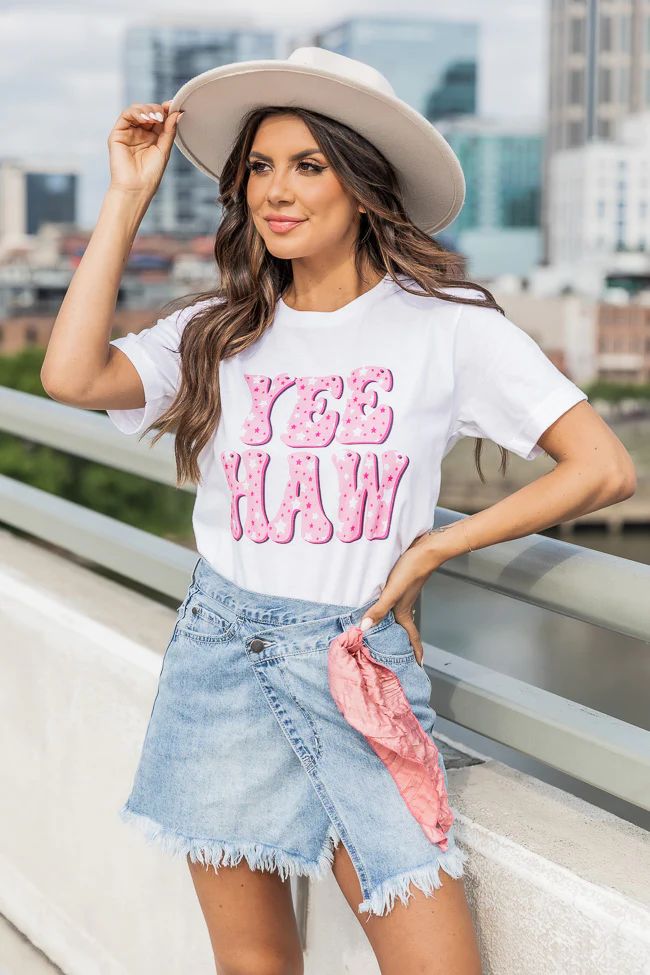 Yee Haw Stars White Graphic Tee | Pink Lily