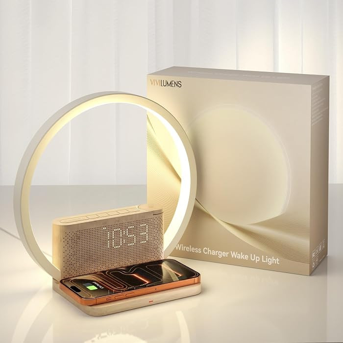 Vivilumens Sunrise Alarm Clock Wireless Charger, 10 White Noise Sound Machine Alarm Clock with 30... | Amazon (US)