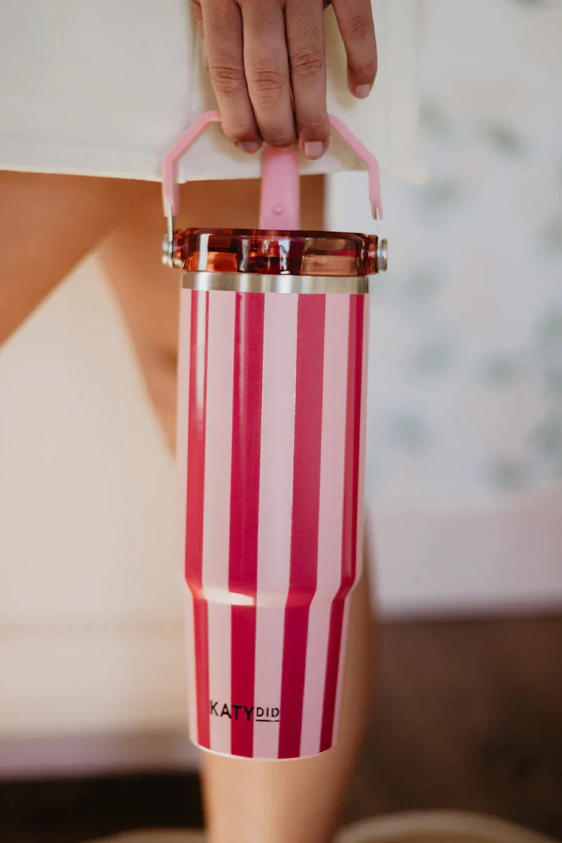 Pink and Wine Striped 30 Oz Cabana Tumbler | Katydid