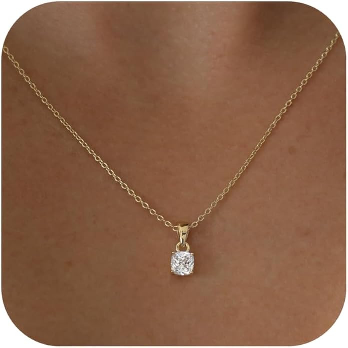 Dainty Silver Gold Necklaces for Women Cute Station Choker Simulated Diamond Necklace Simple Laye... | Amazon (US)