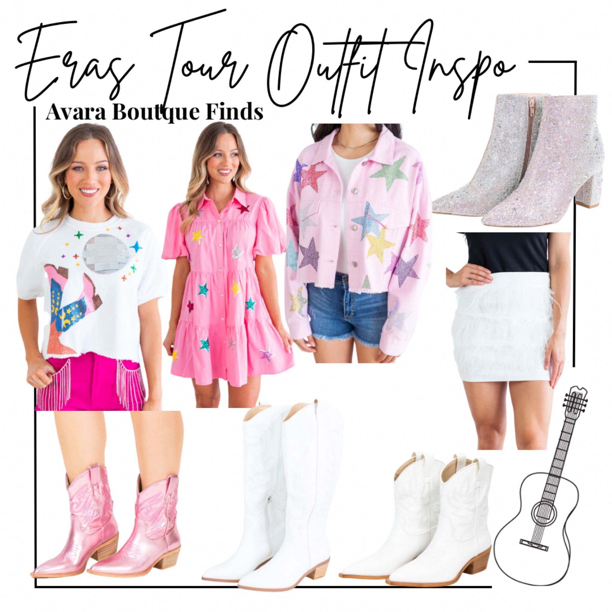 Taylor swift concert eras tour Outfit inspo - Avara Boutique édition - use code MELISSALEIGH15 for 15% off first order!

disco cowgirl, pink cowboy boots, rhinestone booties, lover era, pink denim jacket, white cowboy boots, white fringe skirt, queen of sparkles shirt 

Eras tour outfit, Outfit inspo, country concert, nashville Outfit, eras tour, concert Outfit, affordable Outfit, ootd, Taylor swift outfit, mirrorball 

#LTKshoecrush #LTKFind #LTKFestival