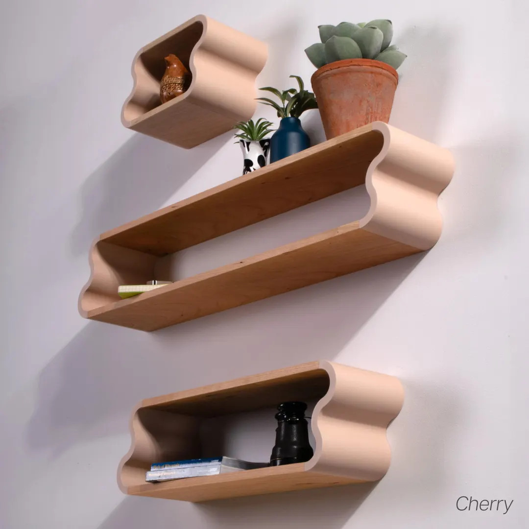 Squiggle Floating Shelf: Cherry & Ash Hardwood, Pastel Accents | Etsy (US)