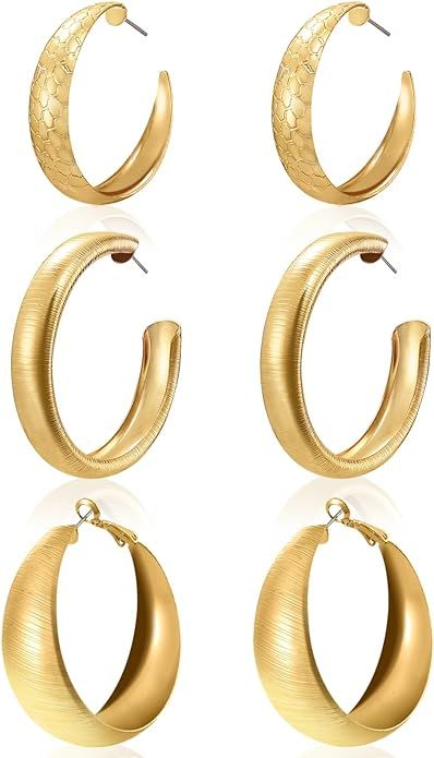 Gold Hoop Earrings Set for Women 3 Pairs Small and Lightweight Gold Jewelry for Girls and Hypoall... | Amazon (US)