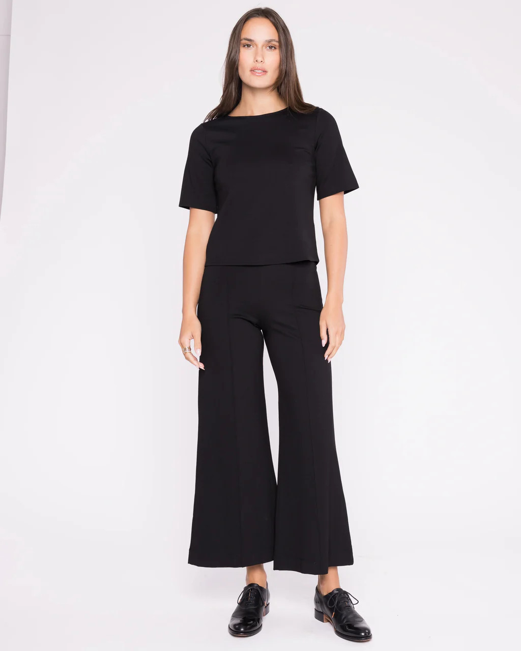 Black Ponte Knit Cropped Wide Leg Pant // Ripley Rader | Ama La Vita
