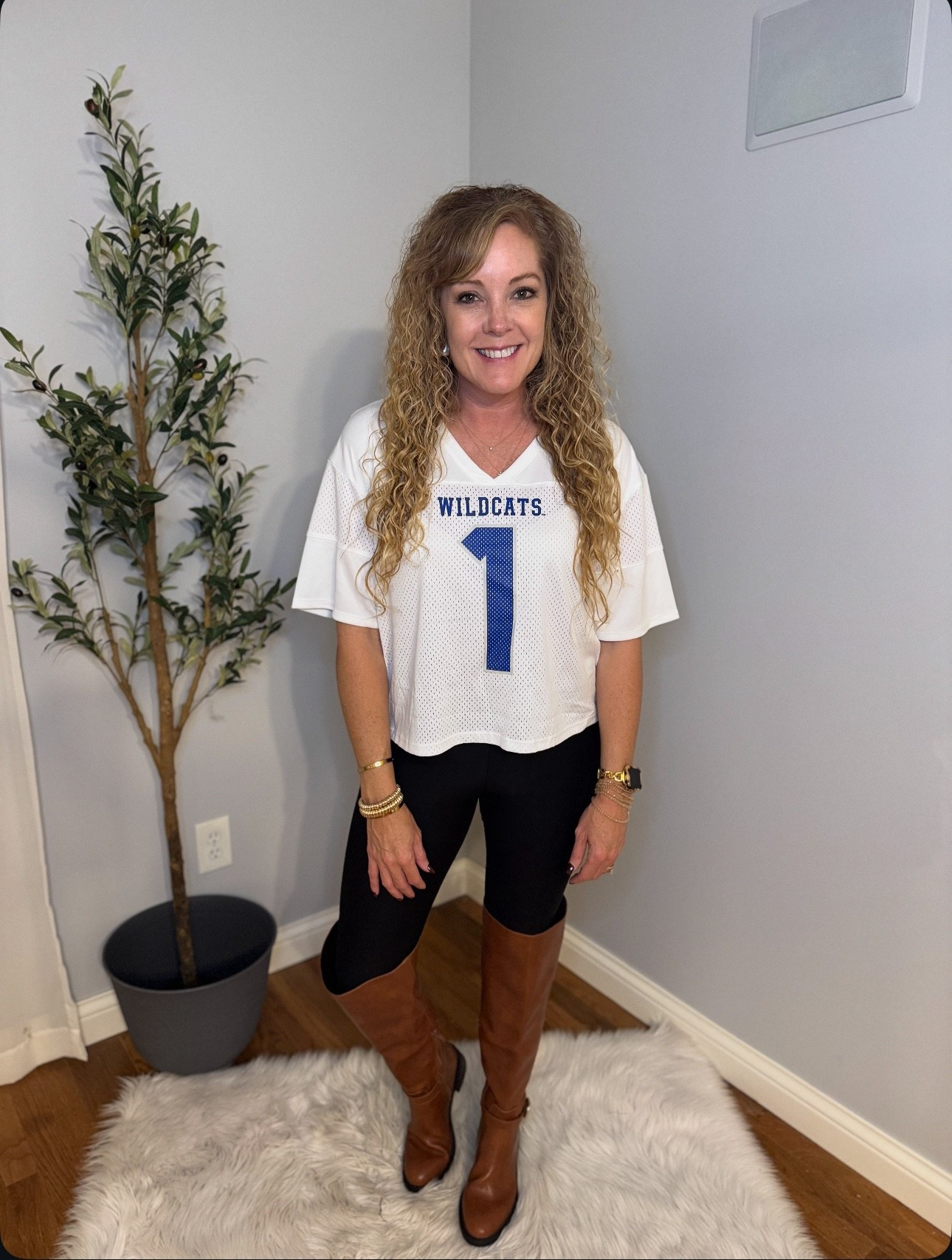 Walmart game day outfit! / fall fashion / game day look 

Kentucky wildcat jersey- size medium 
 leggings- small, tts 
Boots- size 8, tts 

#LTKOver40 #LTKSeasonal #LTKFindsUnder50