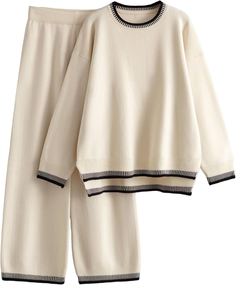 Lentta Women's 2 Piece Sweater Sets Outfits Long Sleeve Knit Pullover Tops Wide Leg Pants Lounge ... | Amazon (US)
