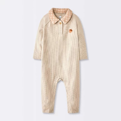 Baby Boys' Collared Acorn Waffle Romper - Cloud Island\u2122 Beige 0-3M | Target
