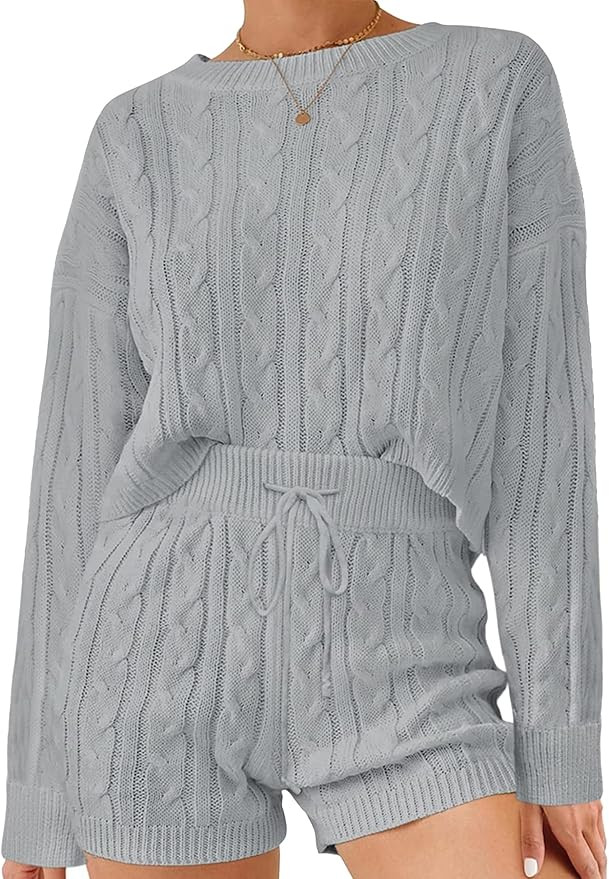 ZESICA Women's Casual 2 Piece Sweater Sets Long Sleeve Cable Knit Pullover Tops and Drawstring Sh... | Amazon (US)
