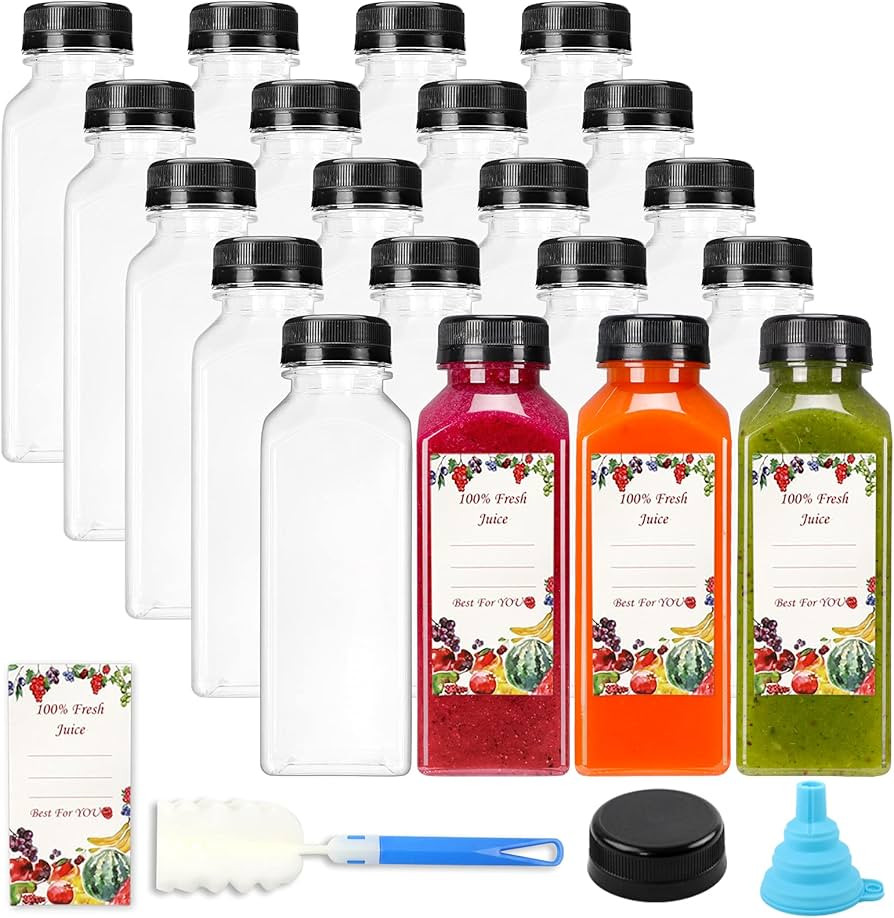 SUPERLELE 20pcs 12oz Empty Plastic Juice Bottles with Caps, Reusable Water Bottles, Clear Bulk Dr... | Amazon (US)