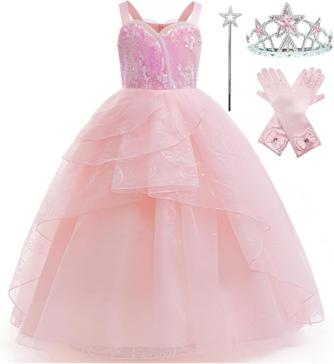 Xefenki Good Witch Glinda Costume Dress for Girls Halloween Cosplay Outfits With Crown Magic Wand... | Amazon (US)