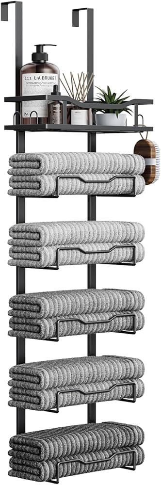 Hanging Towel Racks for Bathroom No Drill - 6-Tier Over The Door Bath Towel Storage Organizer for... | Amazon (US)