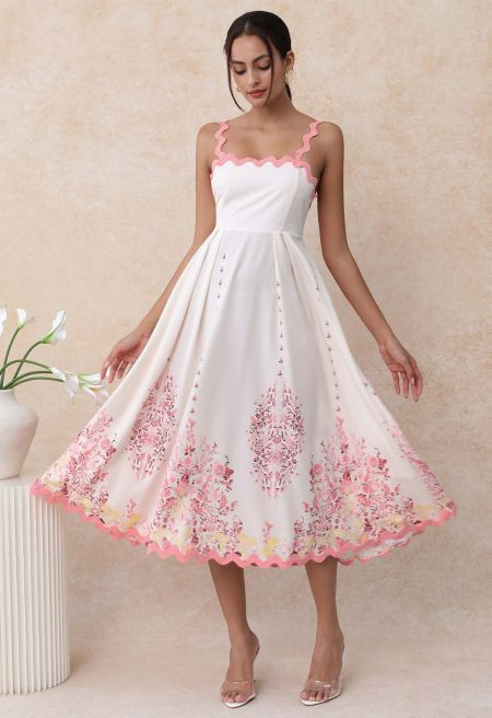 Pinky Wavy Floral Tie-Back Bowknot Cami Dress | Chicwish