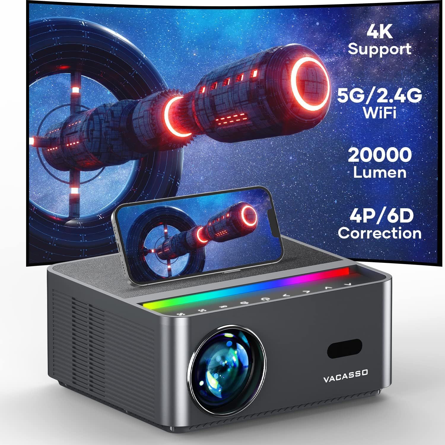 VACASSO Projector, Portable Outdoor Movie Projector with WiFi Bluetooth, Electric Focus, Native 1... | Amazon (US)