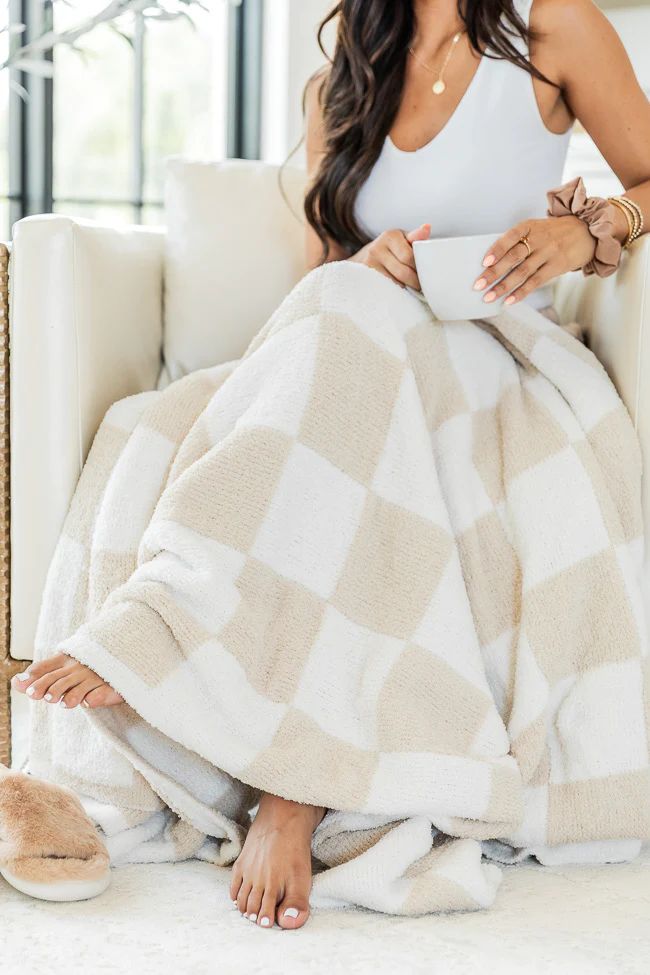 Make Me Believe Taupe Checkered Blanket | Pink Lily