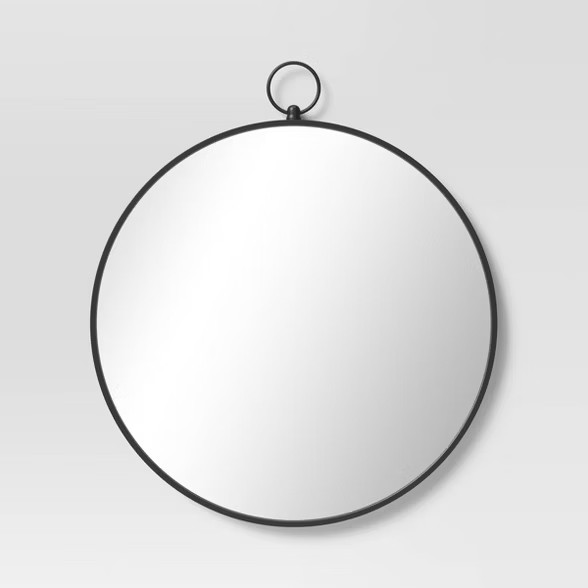 23" x 26.75" Round Metal Wall Mirror with Hanger Black - Threshold™ | Target