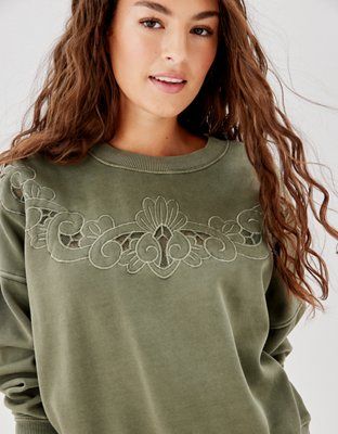 AE Embroidered Crew Neck Sweatshirt | American Eagle Outfitters (US & CA)