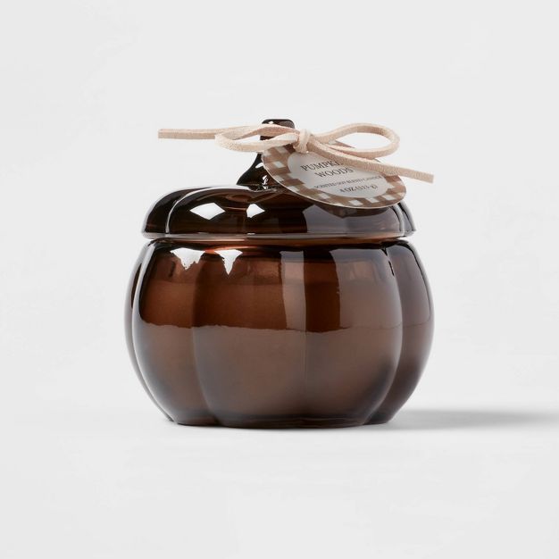 4oz Mini Glass Pumpkin Woods Candle Brown - Threshold&#8482; | Target