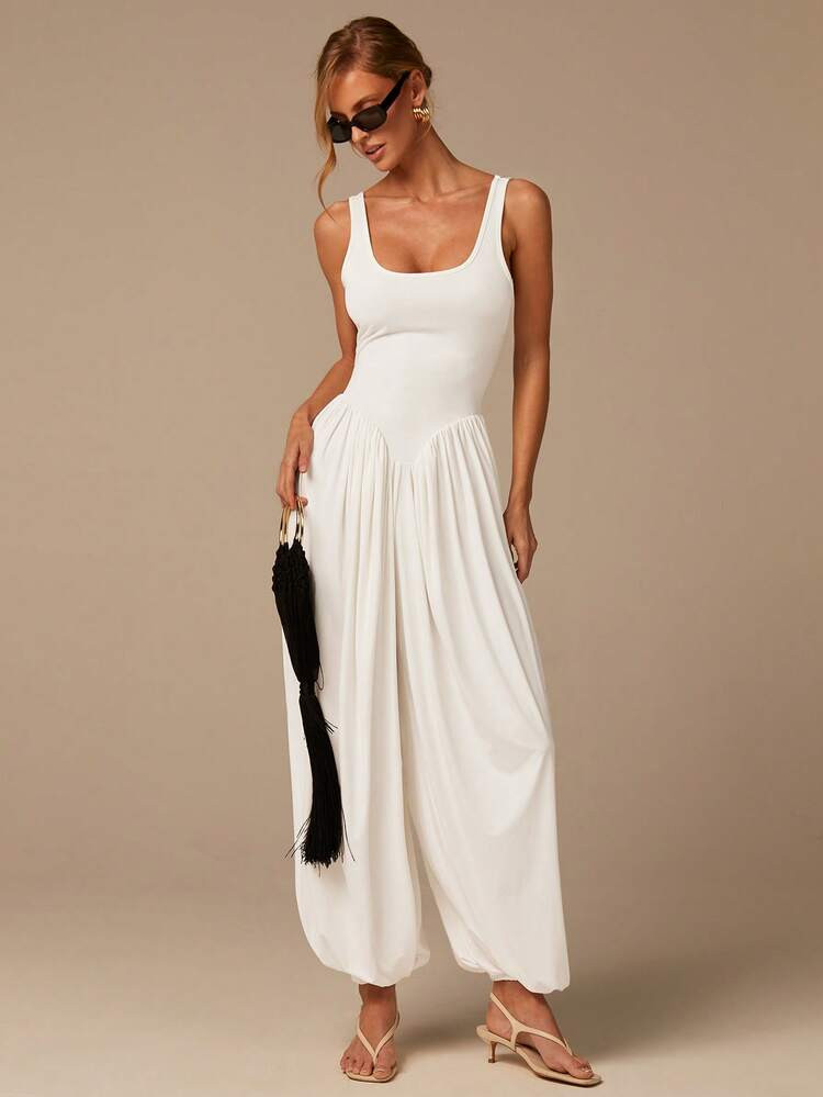 COSMINA U-Neck Sleeveless Jumpsuit, Elegant Jumpsuit, Women's Summer Jumpsuit, White Jumpsuit, Su... | SHEIN