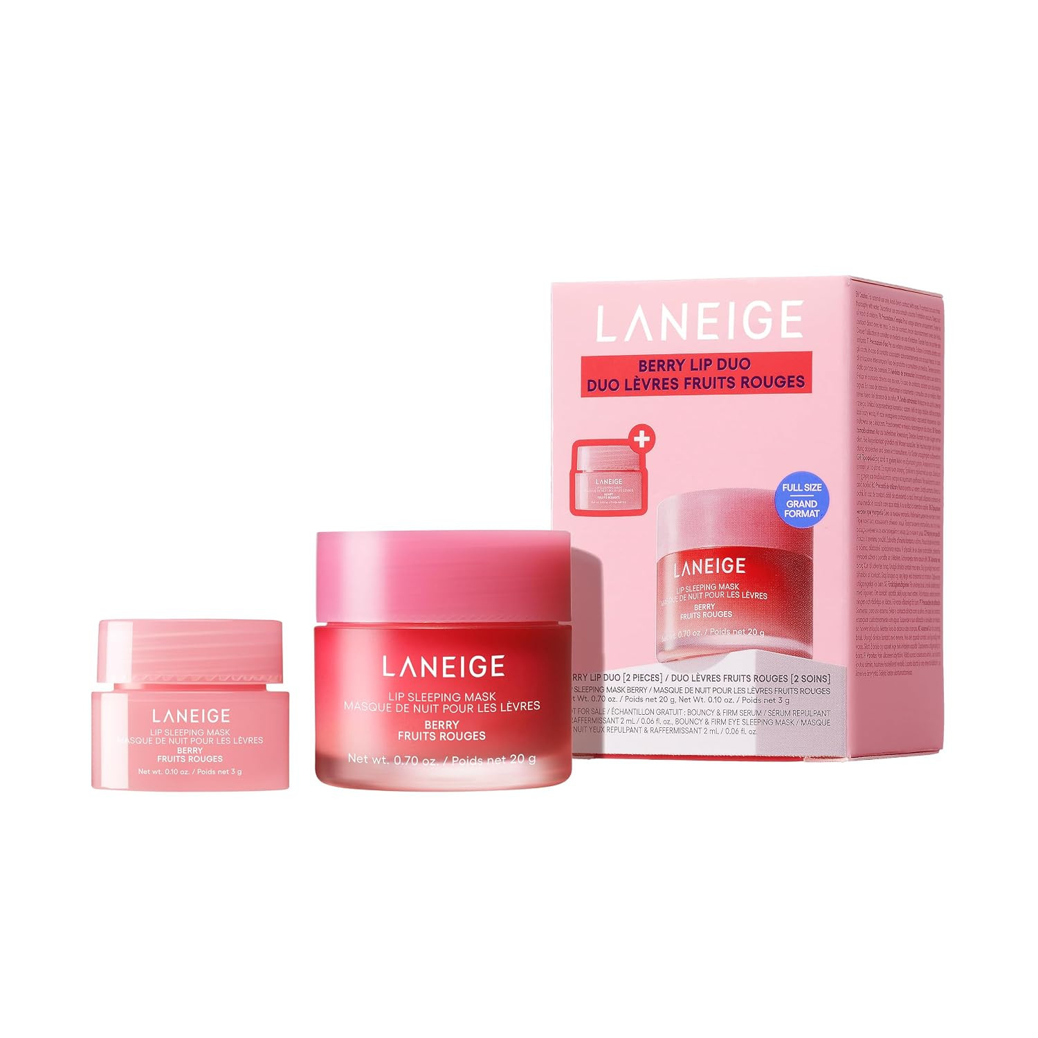 Laneige Lip Sleeping Mask Berry Duo | Overnight Lip Treatment Mask | Hydrating Korean Lip Care with Vitamin C, Shea Butter & Coconut Oil | Includes Full Size + Mini Travel Size Lip Mask | Amazon (US)