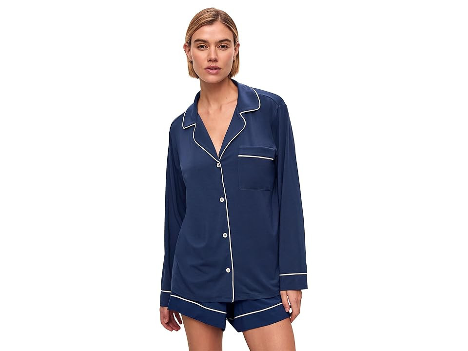 Eberjey Gisele Long Sleeve Top Short PJ Set Women's Pajama Sets Navy/Ivory : LG, Modal/Spandex/Tencel | Zappos