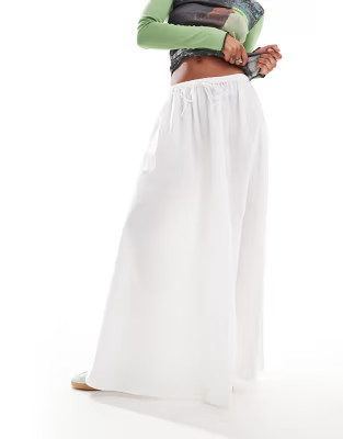 Monki slim elastic waistband with drawstring maxi skirt in white | ASOS (Global)