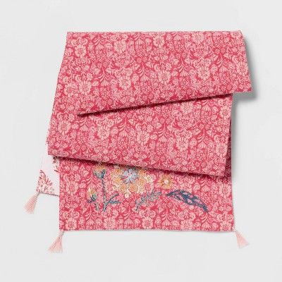 72&#34; x 14&#34; Cotton Printed Embroidered Reversible Table Runner Pink - Threshold&#8482; | Target
