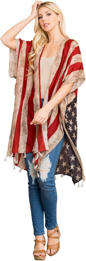 Kimono Cardi - Rustic Flag Tassel Stripe Front | Amazon (US)