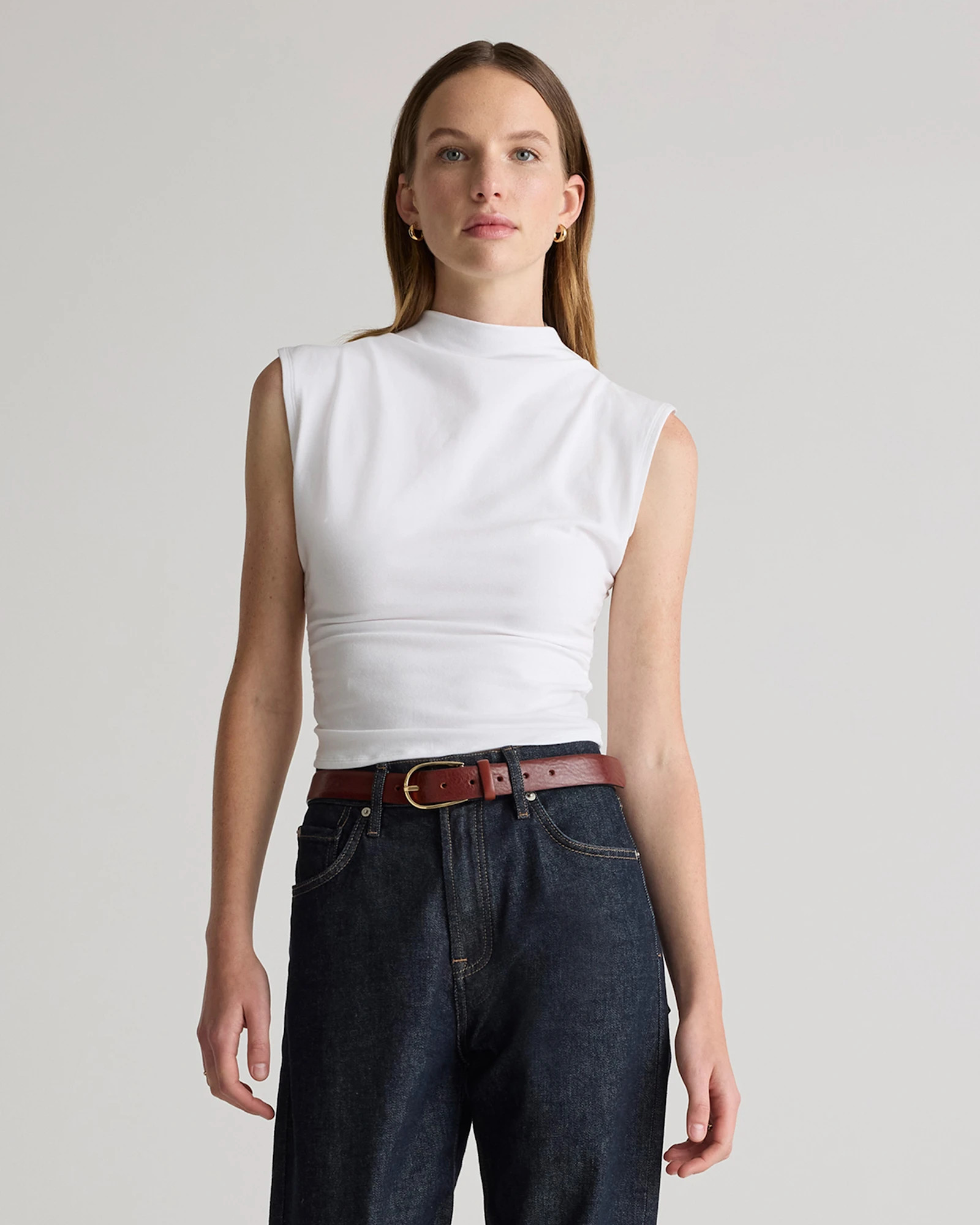Quince | Women's Stretch Cotton Jersey Sleeveless Mock Neck Top in Soft White, Size XL, Organic Cotton | Quince