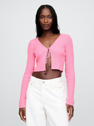 100% Cotton Cropped Tie-Front Cardigan | Gap (CA)