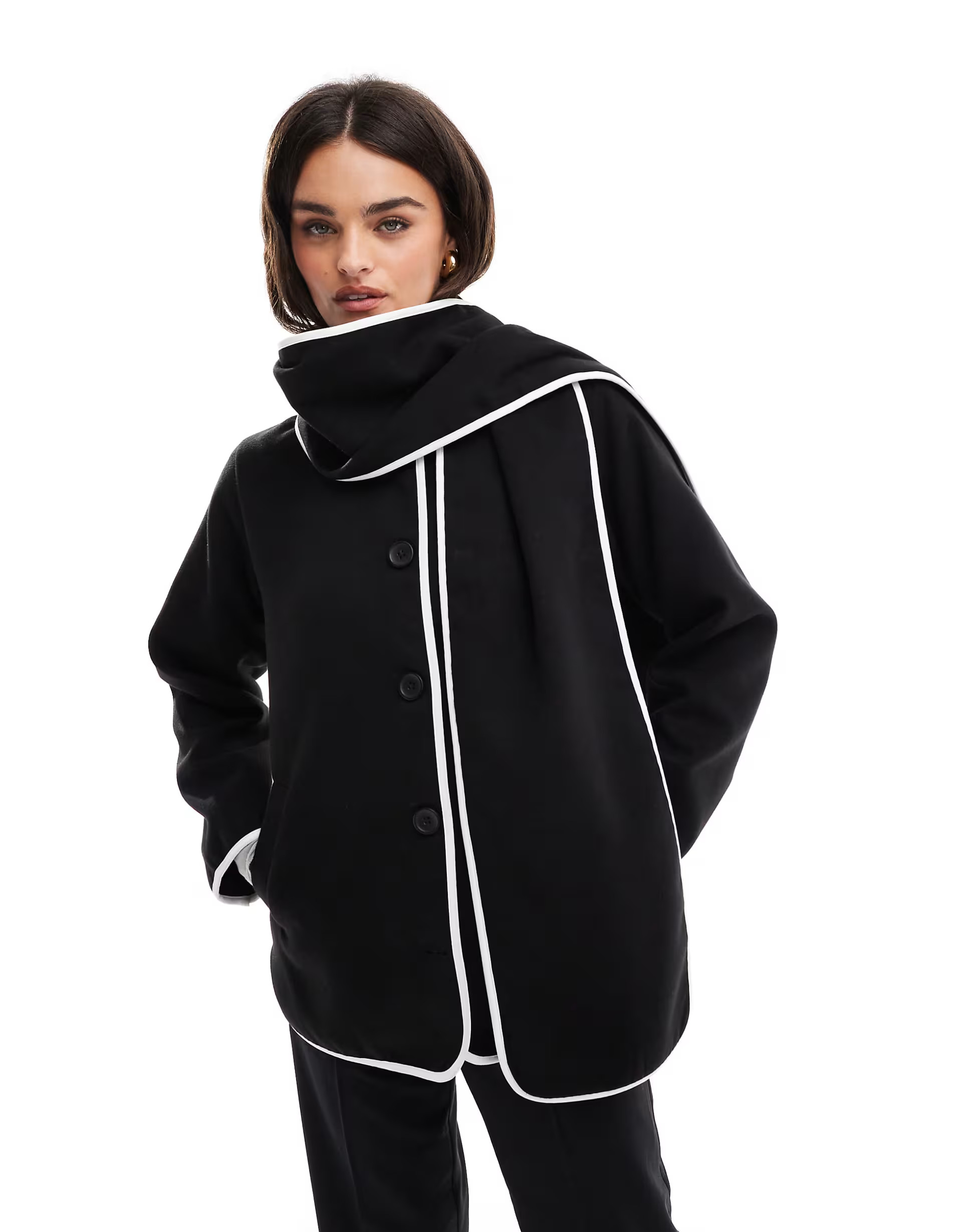 Threadbare blanket jacket with detachable scarf in black | ASOS (Global)
