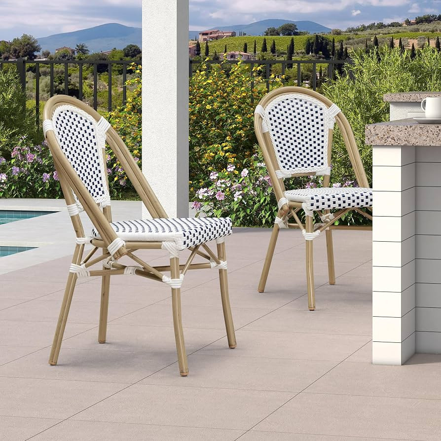 PURPLE LEAF Outdoor Dining Chair Set of 2 Patio French Aluminium Frame in Champagne Finish with S... | Amazon (US)
