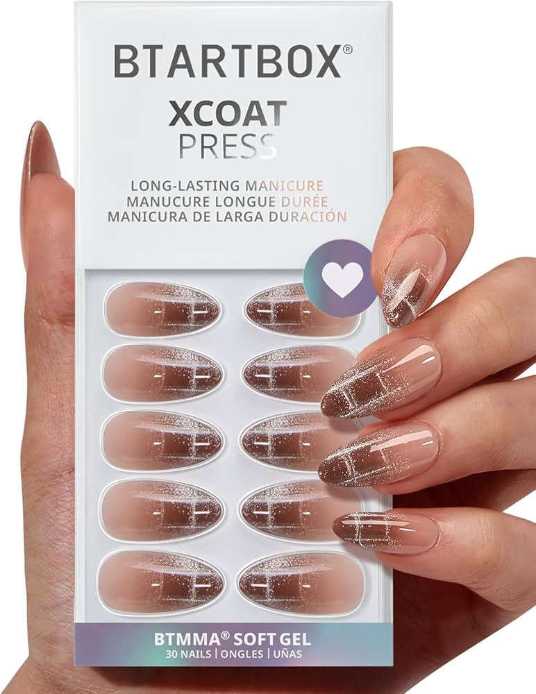 BTArtbox Press On Nails Medium - Plaid Memory, Cat Eye Almond Press On Nails with Glue and Adhesi... | Amazon (US)