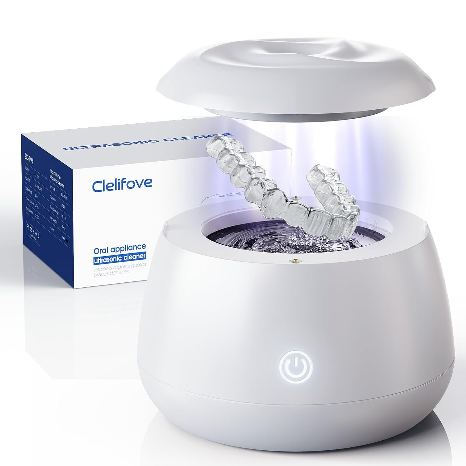 Ultrasonic Retainer Cleaner Machine 48kHz Denture and Aligner Cleaning Pod for Mouth Guards Night Guards Dental Trays Braces Toothbrushes Jewelry with 200ML Capacity (White) | Amazon (US)