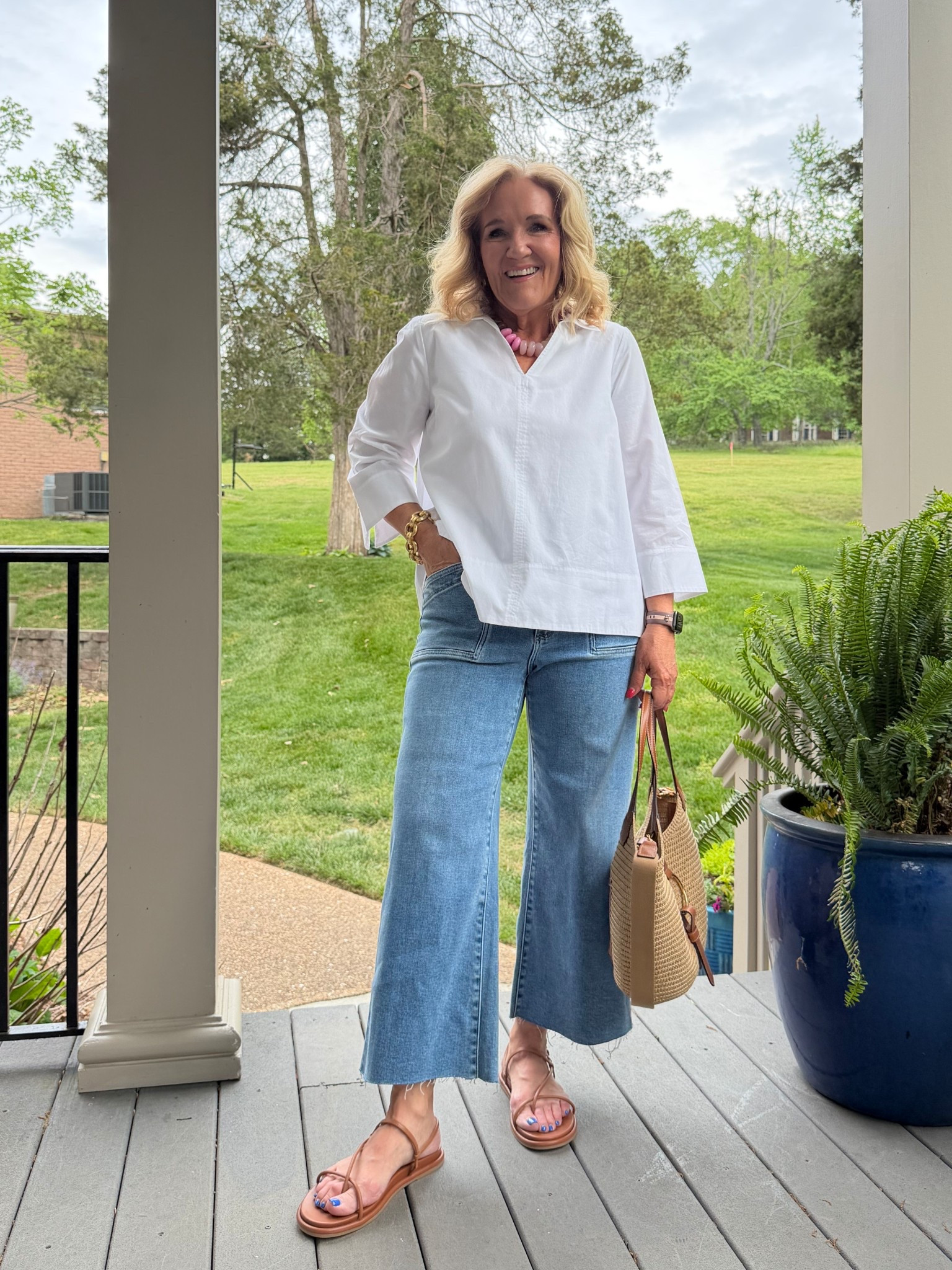 White blouse size medium 
Jeans are premium denim size 29 petite 20% off code NANETTE20 at Anthro 5/7-5/10 they grip you and move with you. I love them
Sandals are very comfy true to size and not as chunky as some slides leather 
10% off my bag with code NANETTE

#LTKPetite #LTKOver40 #LTKootd