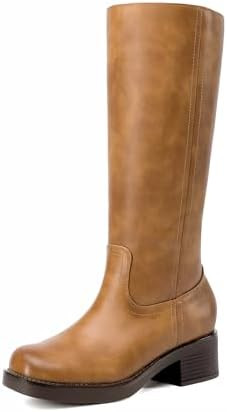 DREAM PAIRS Women's Square Toe Platform Chunky Block Heel Knee High Riding Boots | Amazon (US)