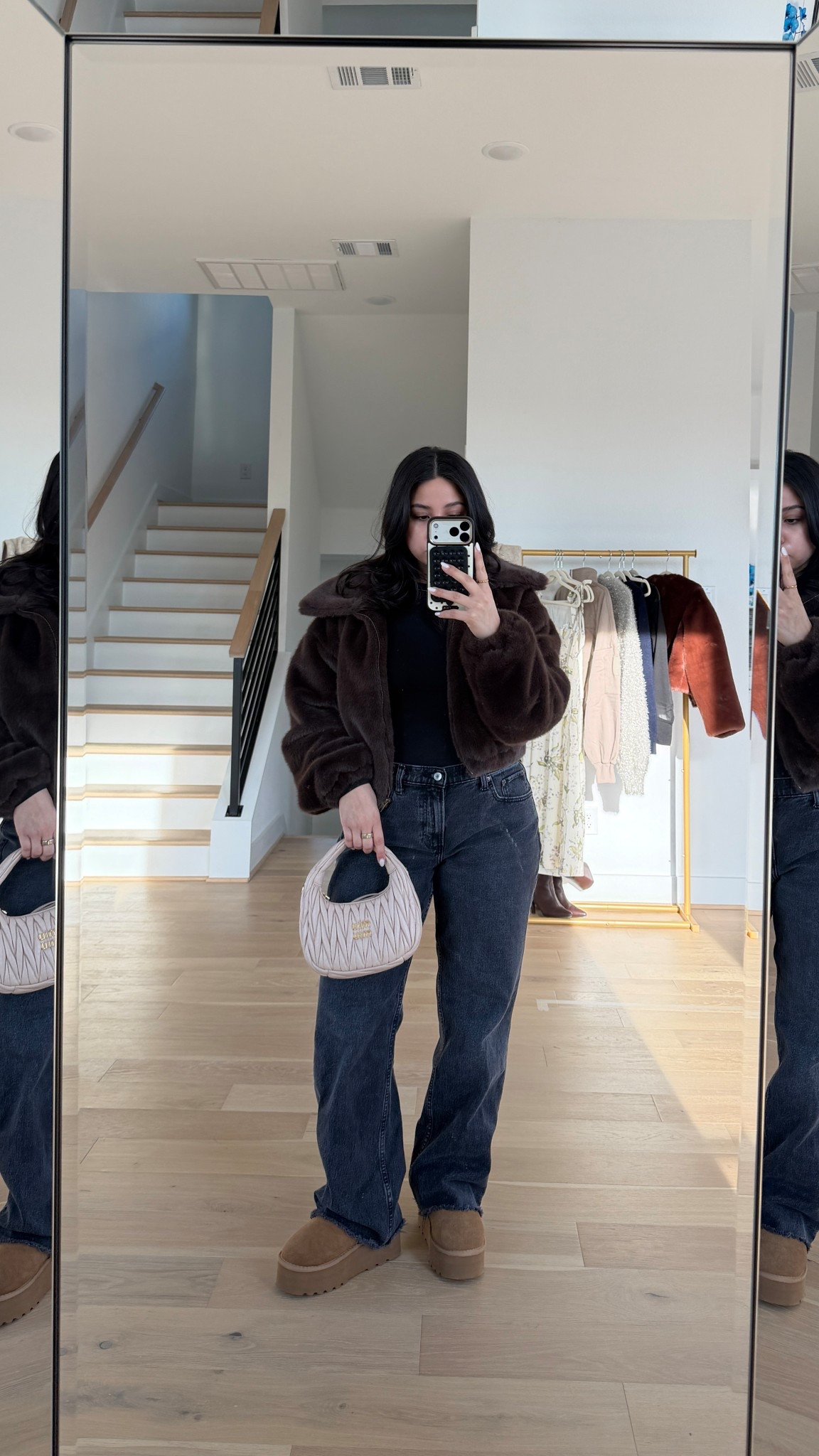 Baggy jeans: 26 short 
Black long sleeve: small 
Faux fur zip jacket: small 
Platform Ugg lookalikes: 6.5 

#LTKootd #LTKgrwm #LTKFindsUnder100