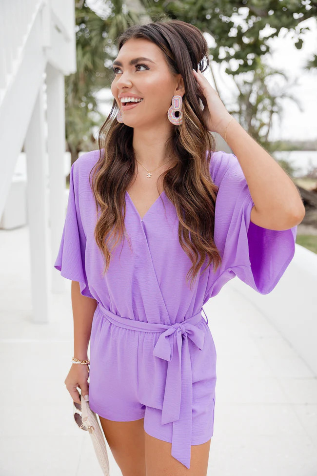Full Of Sunshine Purple Solid Tie Belt Romper | Pink Lily