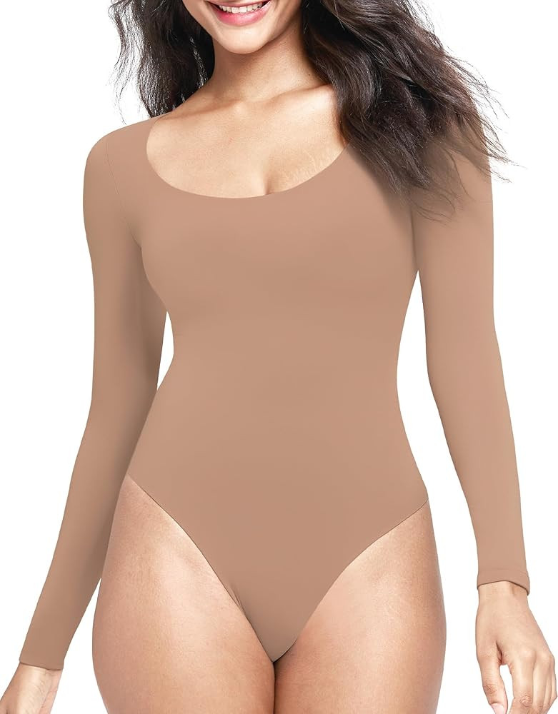 NEWVISISTER Women's Scoop Neck Long Sleeve Bodysuit T-shirt Tops Classy Collection | Amazon (US)