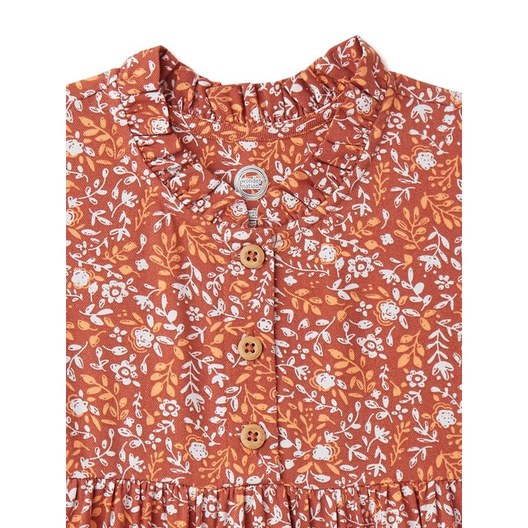 Wonder Nation Baby and Toddler Girls Short Sleeve Woven Dress, Sizes 12M - 5T | Walmart (US)