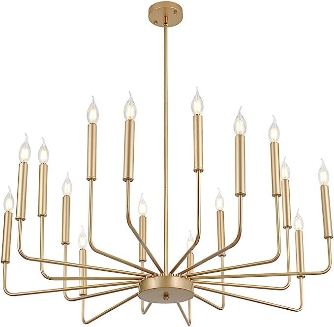 Qamra Modern Metal Gold Chandelier, 16-Light Farmhouse Classic Candle Ceiling Hanging Light Fixtu... | Amazon (US)
